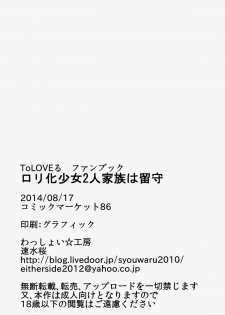 (C86) [Wasshoi Koubou (Hayami Sakura)] Loli-ka Shoujo Futari Kazoku Wa Rusu (To LOVE-Ru) - page 23