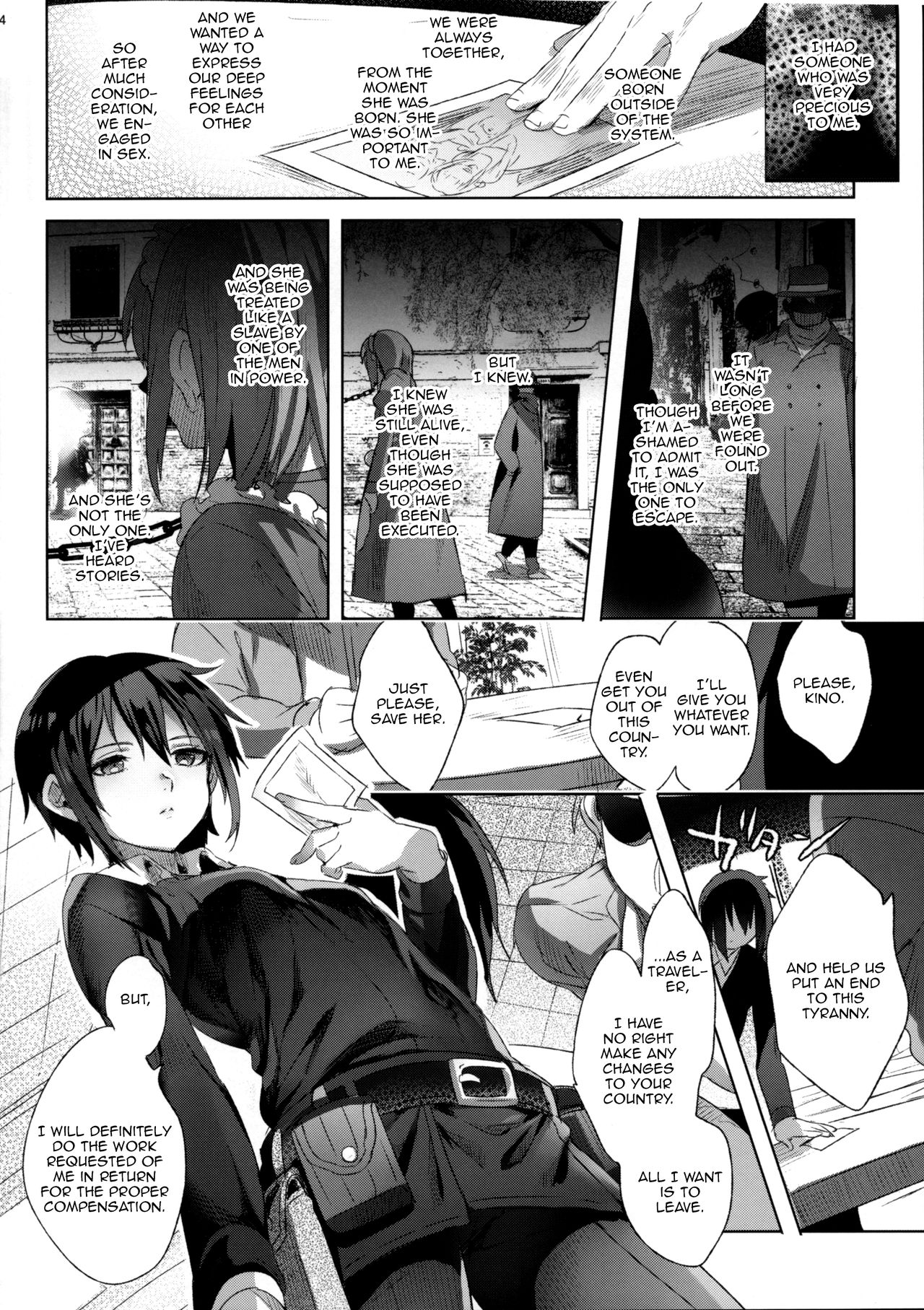 (C93) [Kuromisakaijou (Ikezaki Misa)] xxx Shinai to Derarenai Kuni | The Country Where You Can’t Leave Unless You XXXX (Kino no Tabi) [English] [Zero Translations] page 13 full