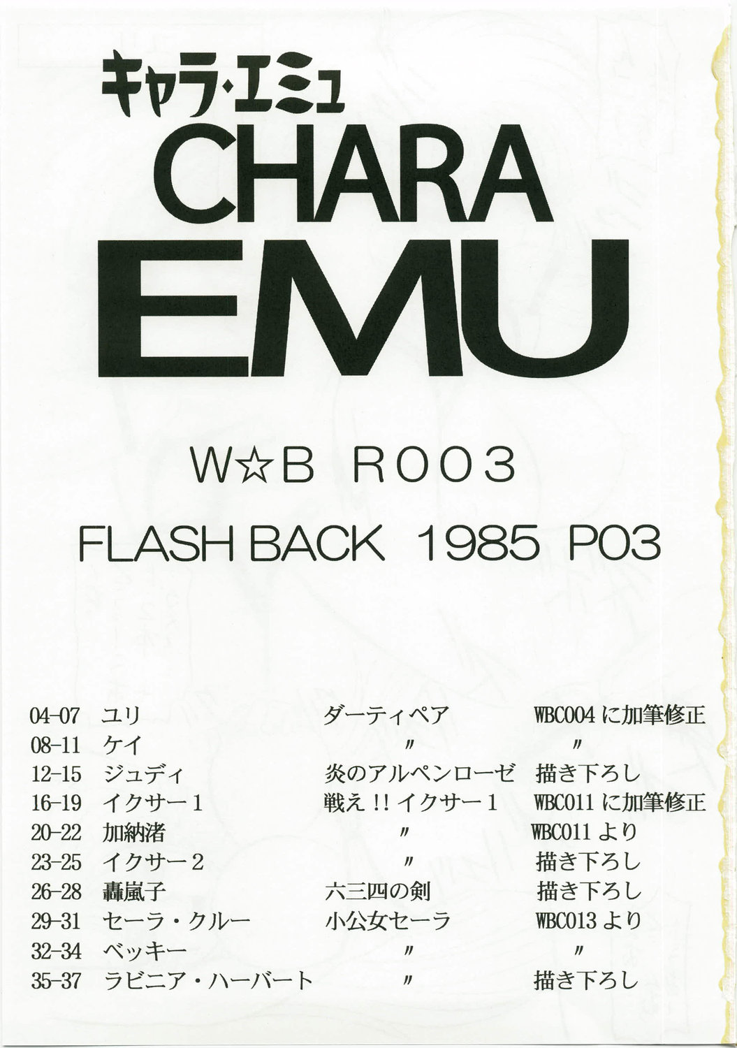 (C74) [Jingai Makyou Club (Wing Bird)] Charaemu W BR003 FLASH BACK1985 P03 (Various) page 3 full