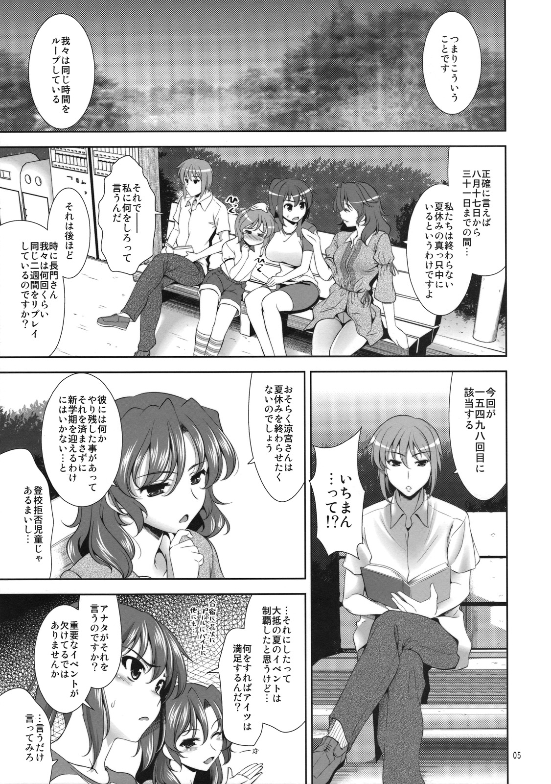 (C74) [Goromenz (Yasui Riosuke)] Manatsu no Yoru no Yume no Mata Yume no Mata Yume (Suzumiya Haruhi no Yuuutsu) page 4 full