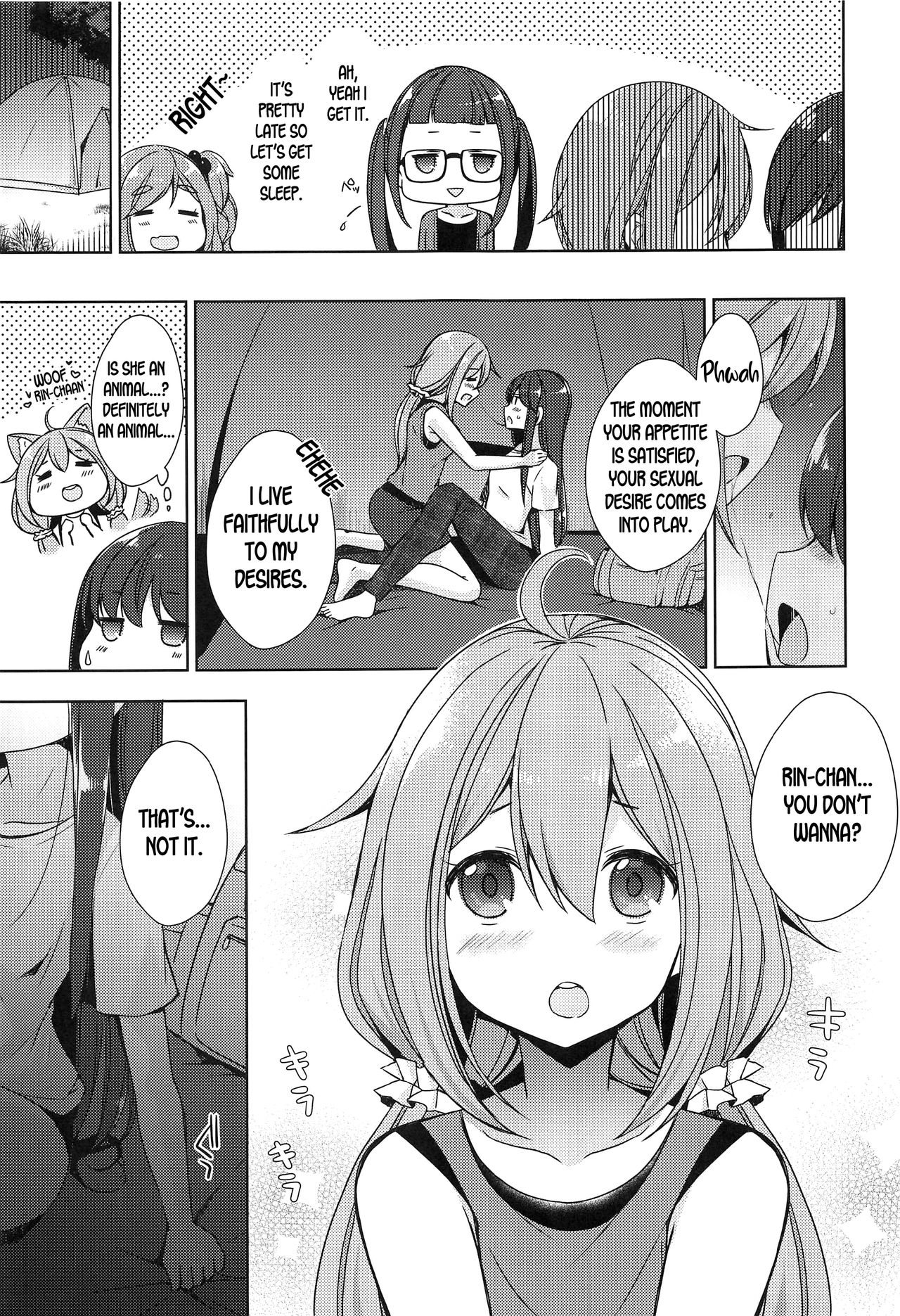 (C95) [moriQ (Mori Airi)] Rin to Nadeshiko ~Camp no Yoru wa Hen~ | Rin and Nadeshiko ~Night of the Camp Chapter~ (Yuru Camp) [English] [Goggled Anon] page 7 full