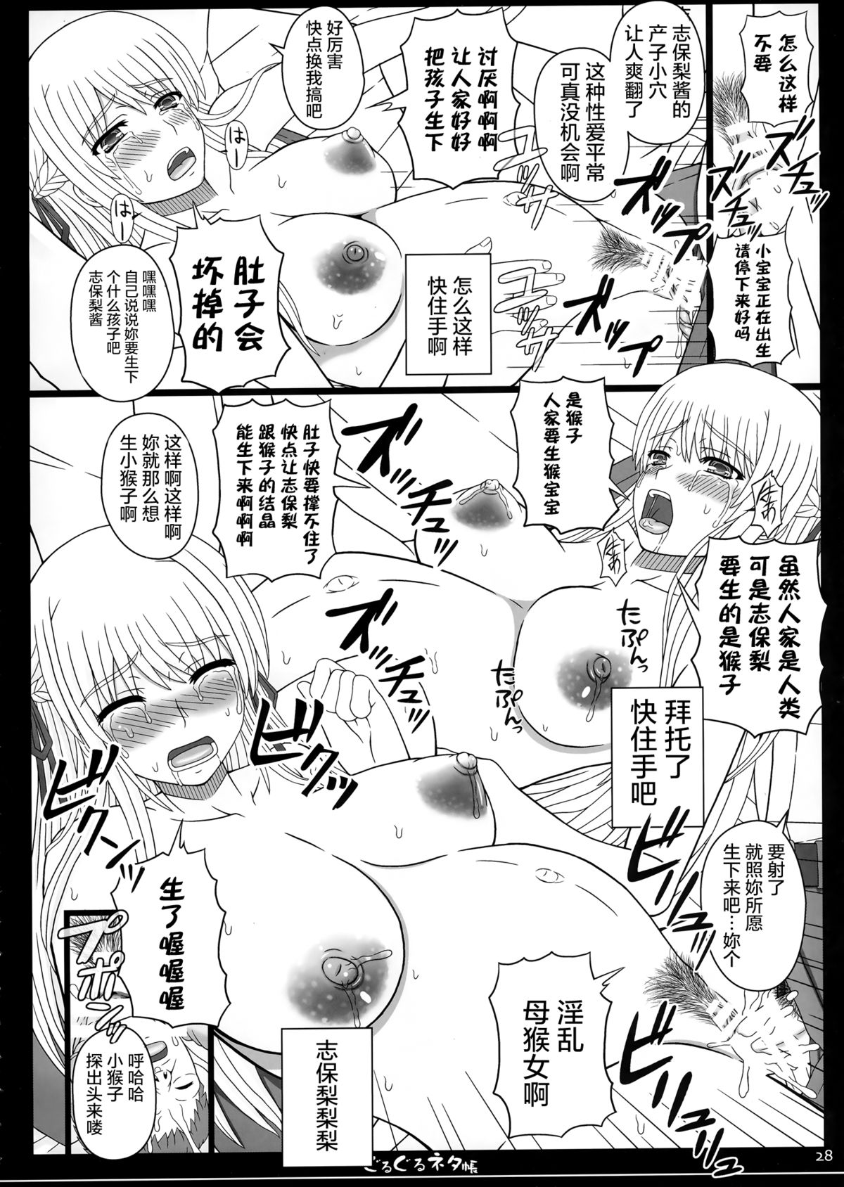 (C89) [Shiawase Kyouwakoku (Shiawase no Katachi)] Shiawase no Katachi no Guruguru Netachou 83R - Kouhai Jikken Hito x Saru Ninshin Shussan Satsuei [Chinese] [屏幕髒了漢化] page 29 full