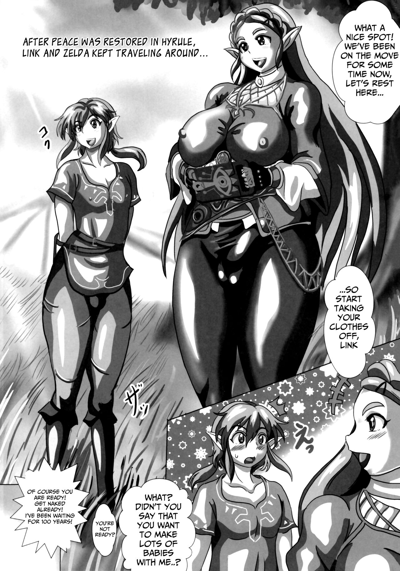 (C94) [NAMANECOTEI (chan shin han)] Bou Game no Clear-go Sekai de Hyrule no Futanari Do-S Hime to Do-M Yuusha ga Kozukuri suru dake no Hanashi (The Legend of Zelda)[English] page 2 full
