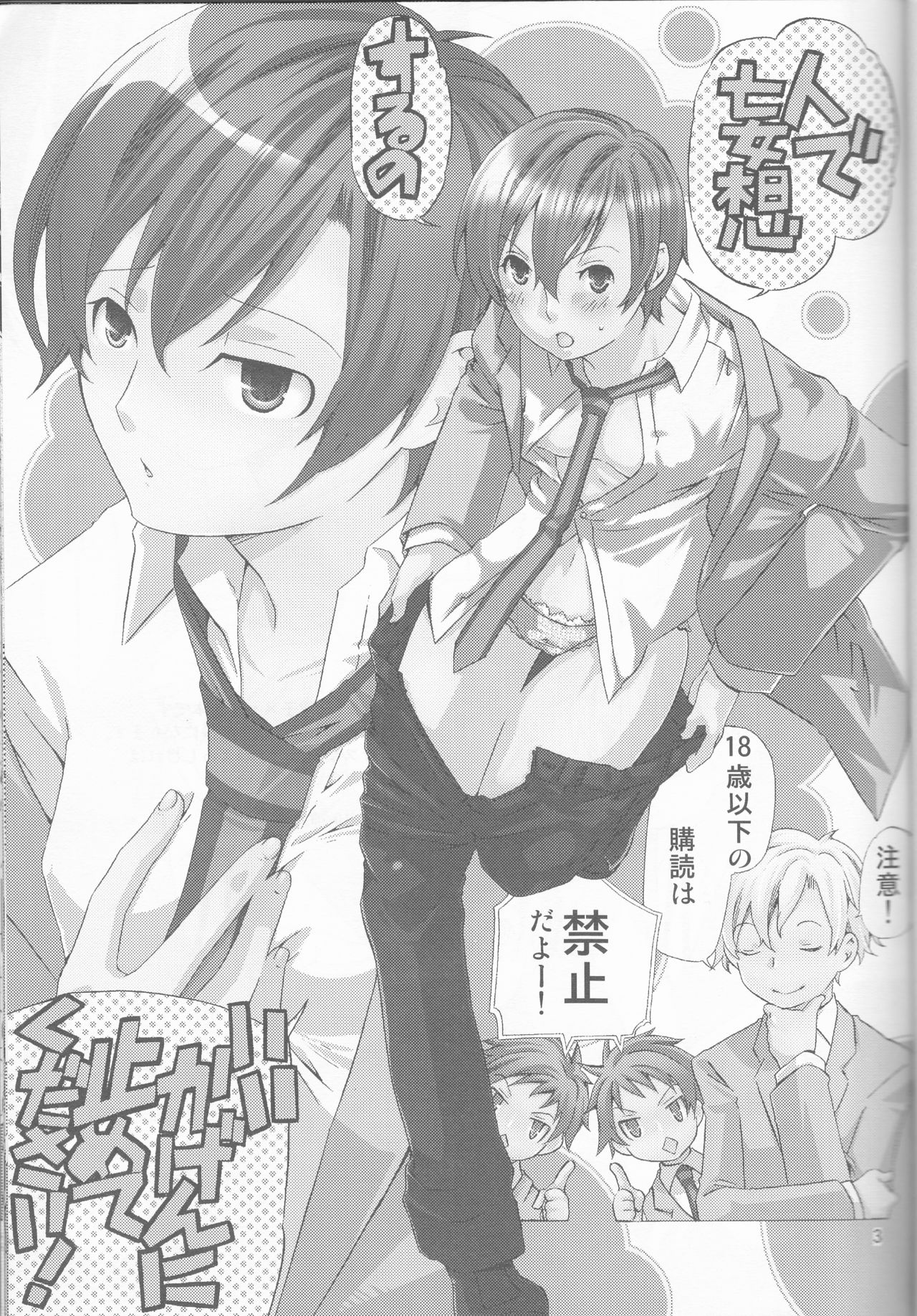 (Keikaku 0x0C) [Ichinichi Sanjou (Jinguu Kozue)] Hito de Mousou Suru no Iikagen ni Yamete Kudasai! (Ouran High School Host Club) page 3 full
