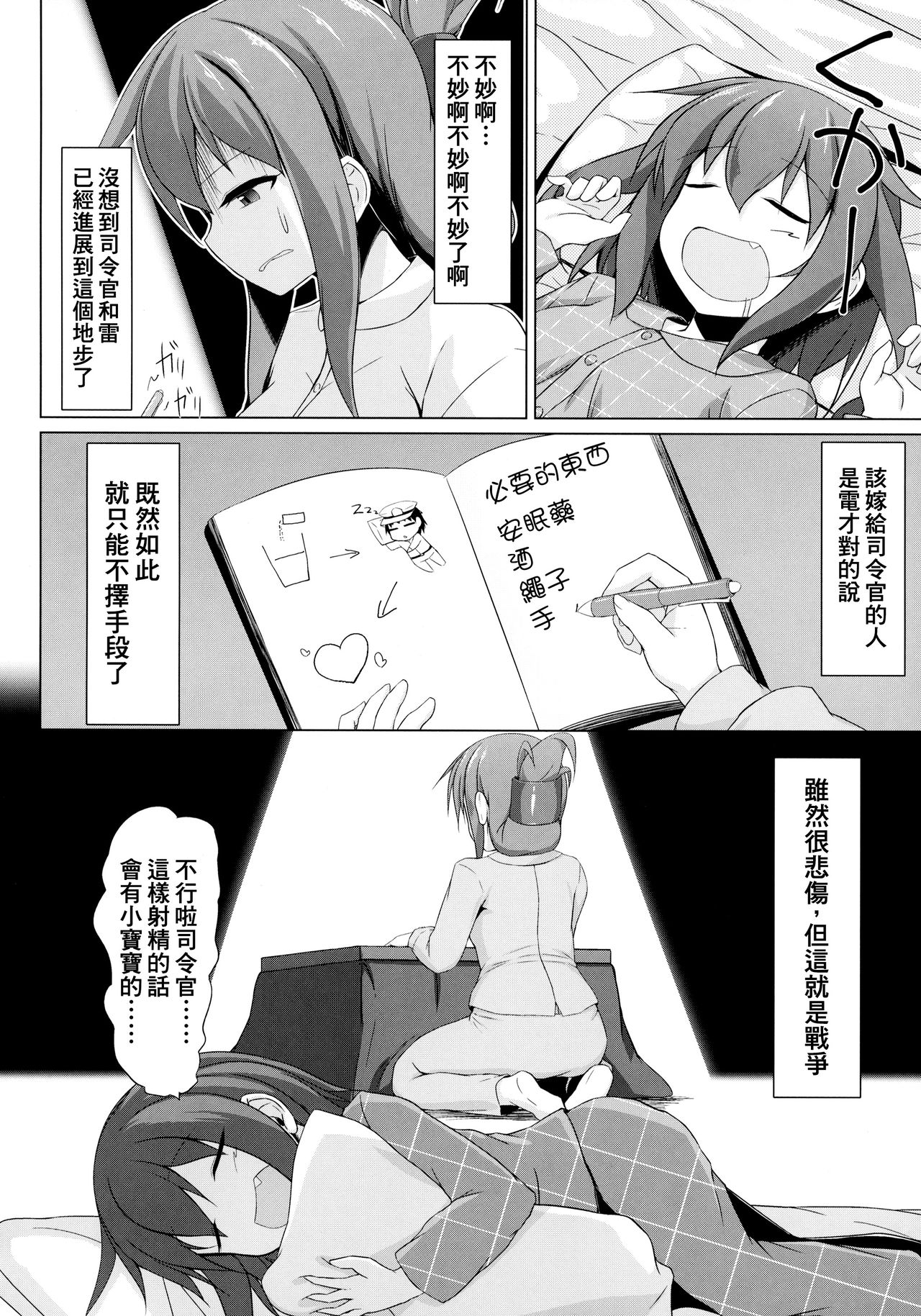 (C96) [Sirotaruto (Kotaru)] Ikazuchi to Inazuma wa Shireikan no Aka-chan ga Hoshii no desu!! (Kantai Collection -KanColle-) [Chinese] [therethere個人翻譯&嵌字] page 6 full