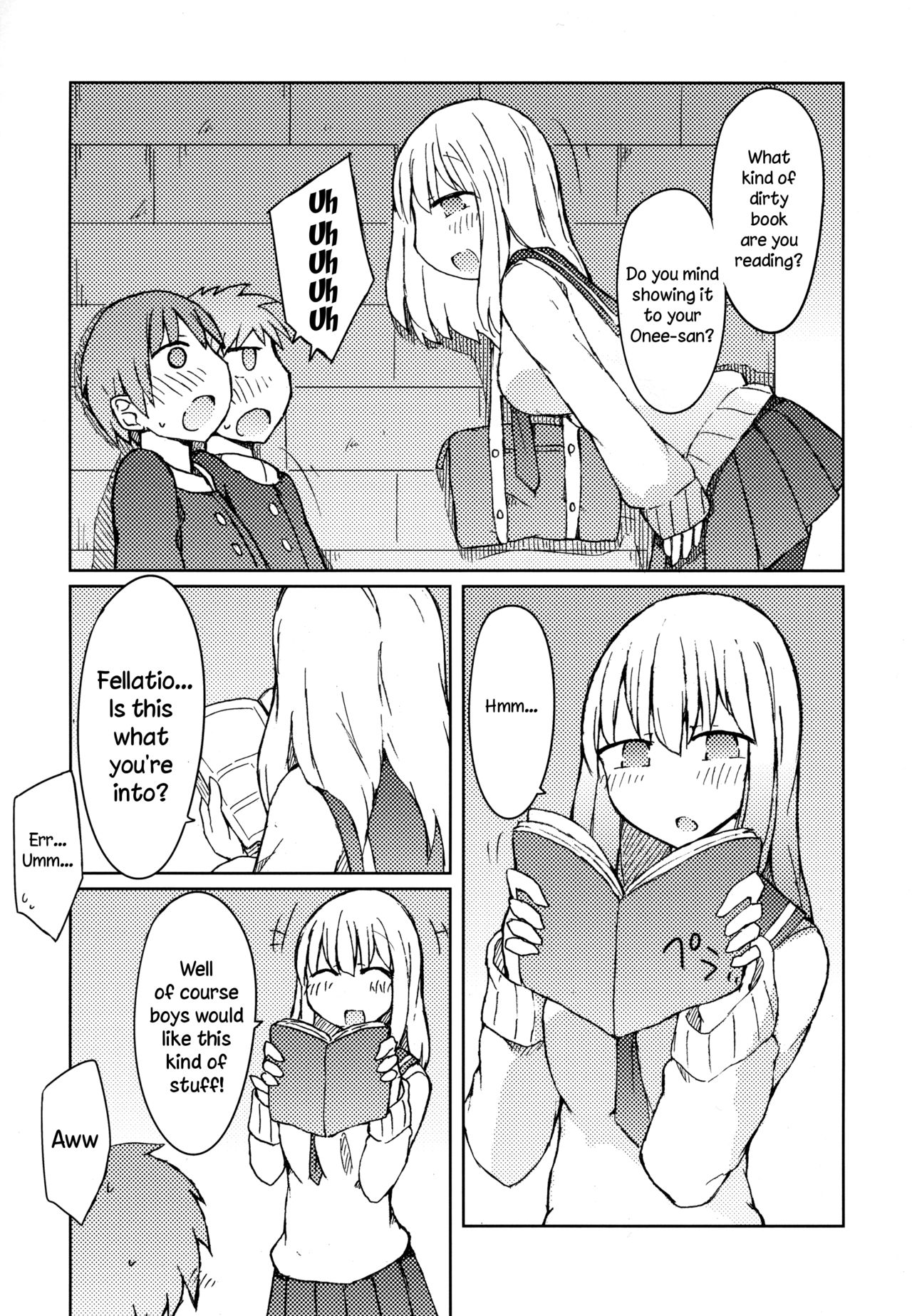 (C89) [Nijiiro Suisho (Nanashiki)] Erohon o Yondetara Kinjo no Onee-san ni Fellatio Sareta Hanashi [English] [TreePerception] page 4 full