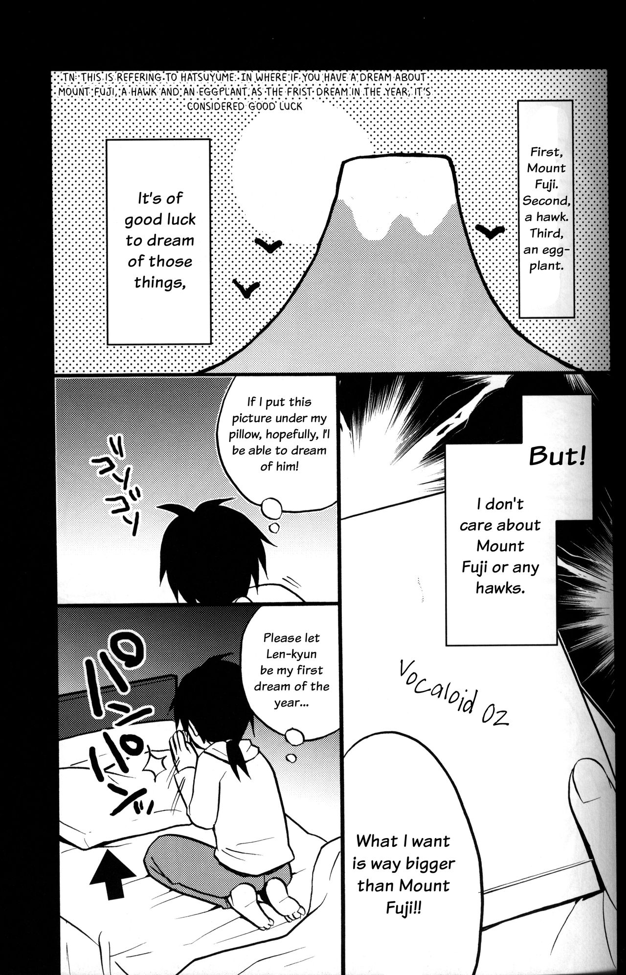 (C77) [Yomosugara (Yomogi Ringo)] Ichi Fuji Ni Taka San Len-kyun (VOCALOID) [English] [Otokonoko Scans] page 4 full