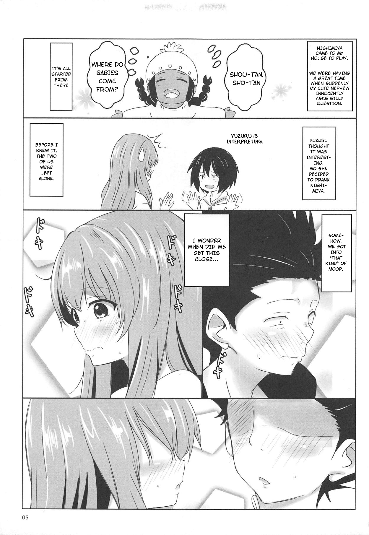 (C91) [Omocha Kaden (Beni Bana)] Shoutan to Shoutan (Koe no Katachi) (English) page 3 full