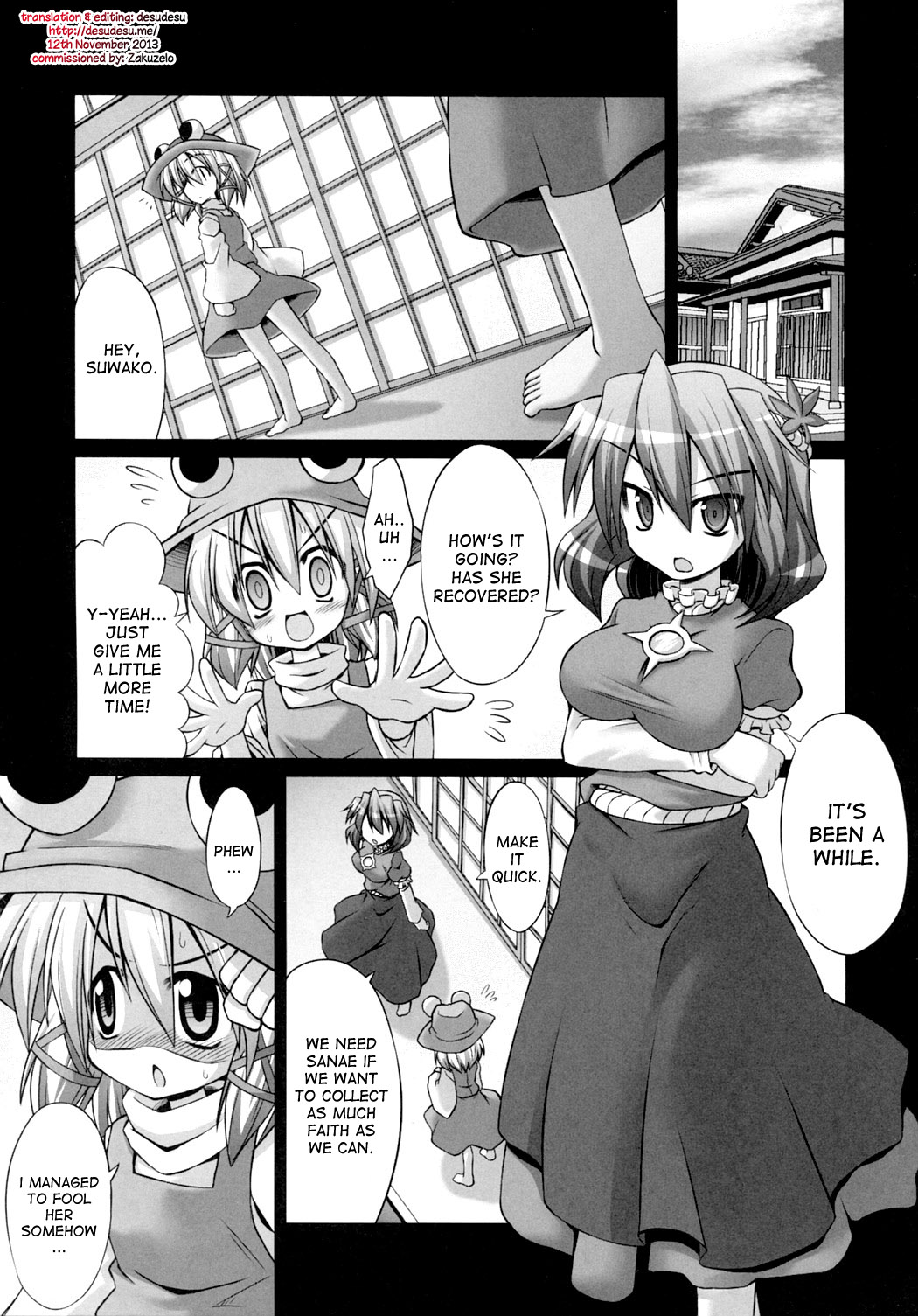 [Akuten Soushin (Kokutou Nikke)] Shokushu Naedoko ni Natta Sanae-san ga Suwa ko wo Yokubou no Mama Musaboru Moriya Jinja (Touhou Project) [English] [desudesu] page 4 full