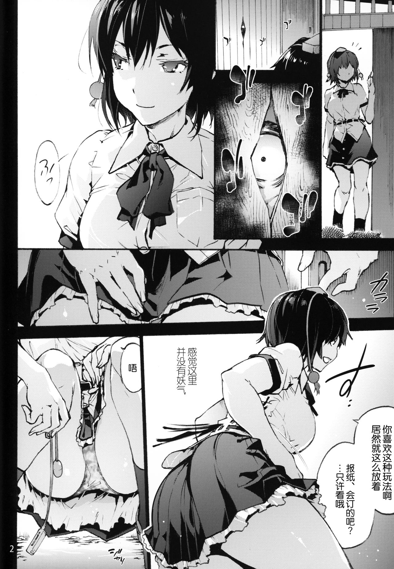 (C94) [Onsoku Ubaguruma (Uba Yoshiyuki)] Nagai Mono ni Xkaretai Shameimaru-san (Touhou Project) [Chinese] page 3 full