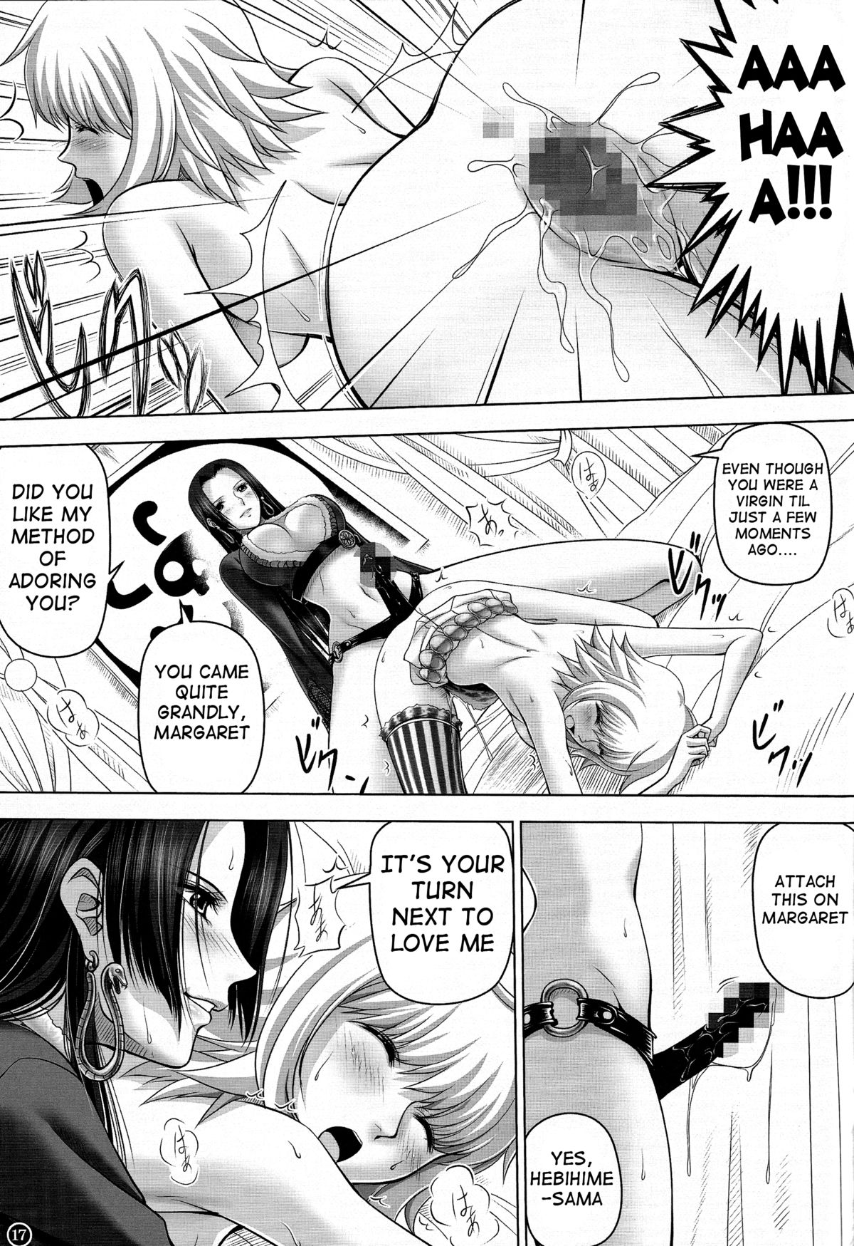 (C84) [Mikenekodou (Muten)] Hebihime-sama to Warui Mushi | Hebihime-Sama Punishes Margaret (One Piece) [English] {doujin-moe.us} page 16 full