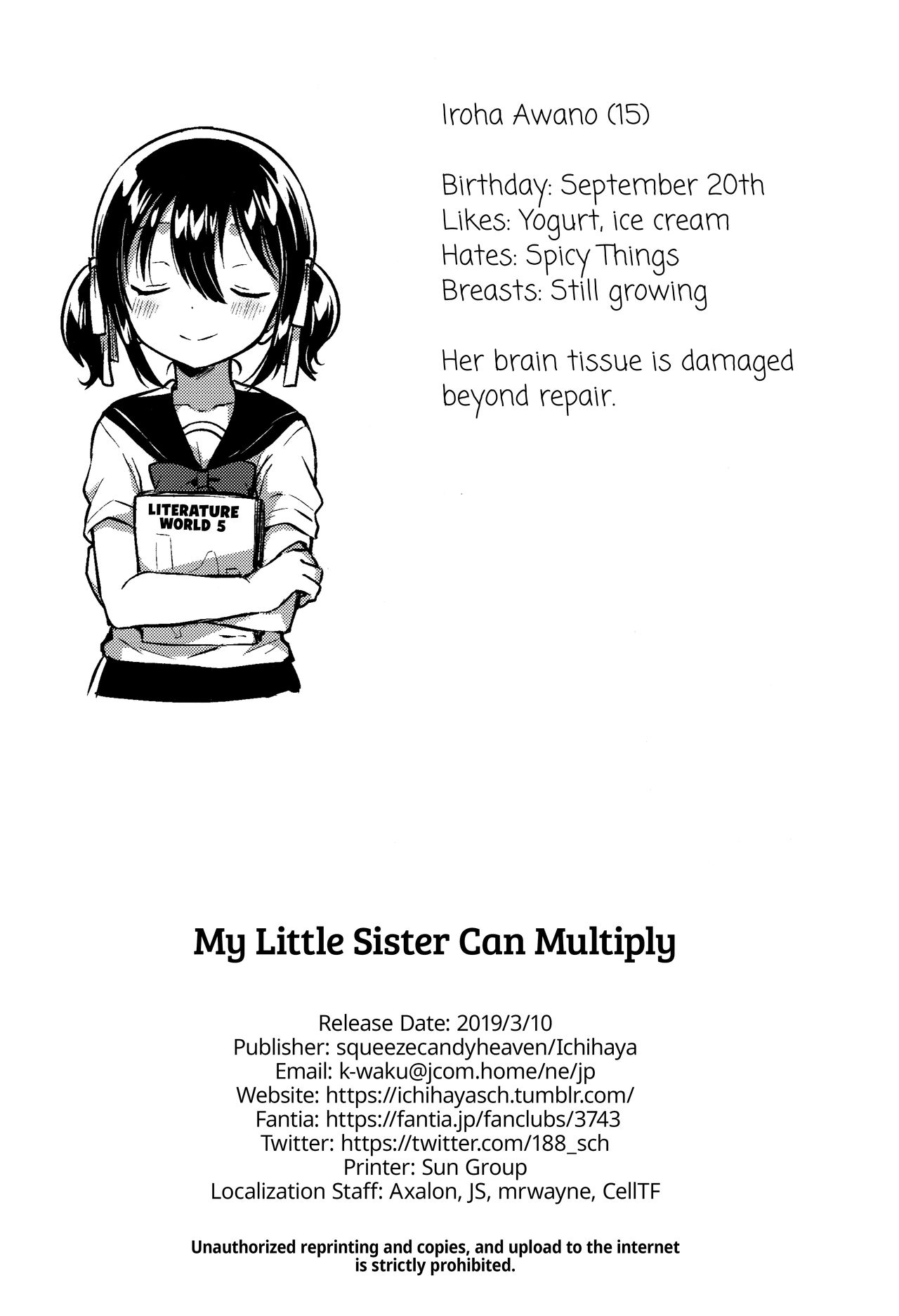 (SC2019 Spring) [squeezecandyheaven (Ichihaya)] Imouto wa Kakezan ga Dekiru | My Sister Can Multiply [English] =The Lost Light= page 29 full