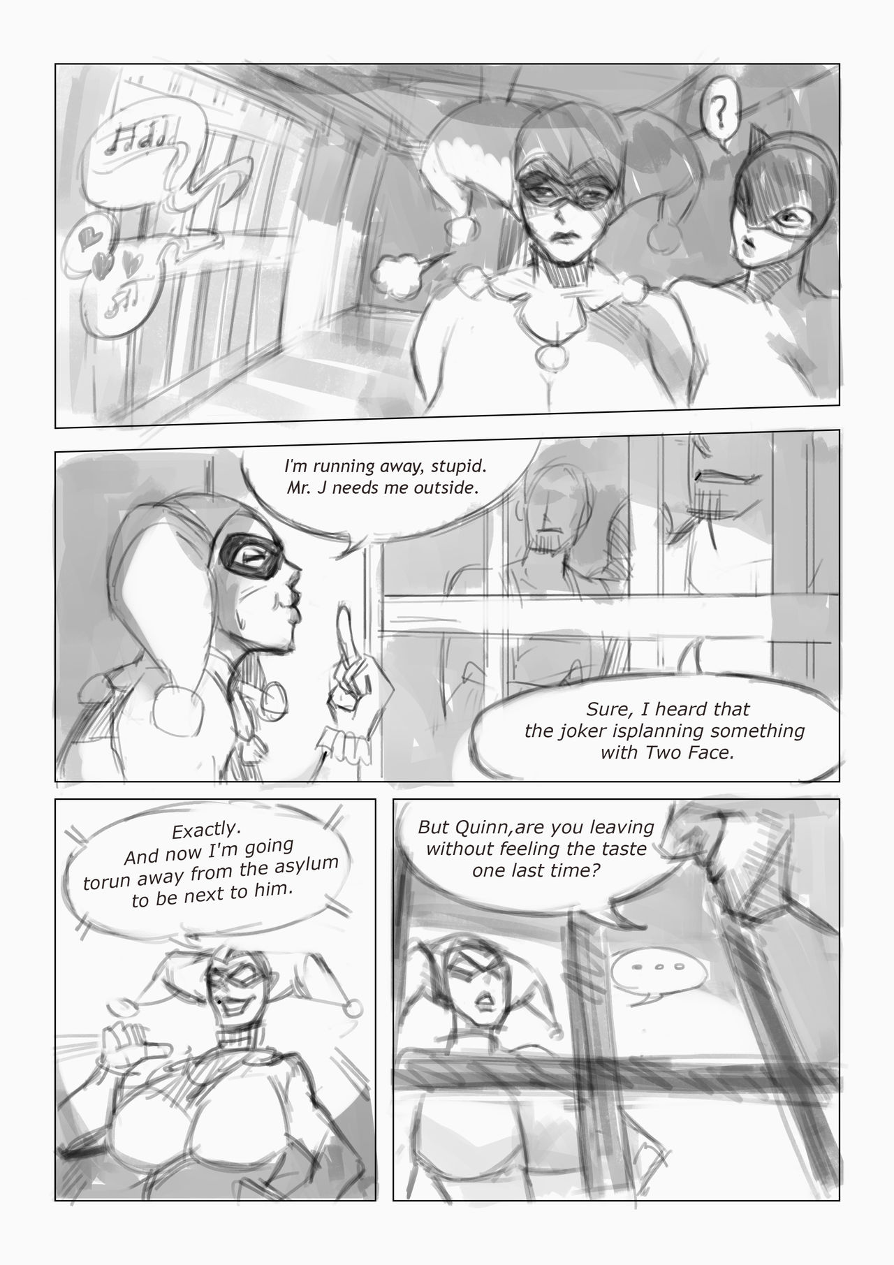 [NOVICE KING] Catwoman and Quinn doujin sketch (Batman) [English] page 4 full