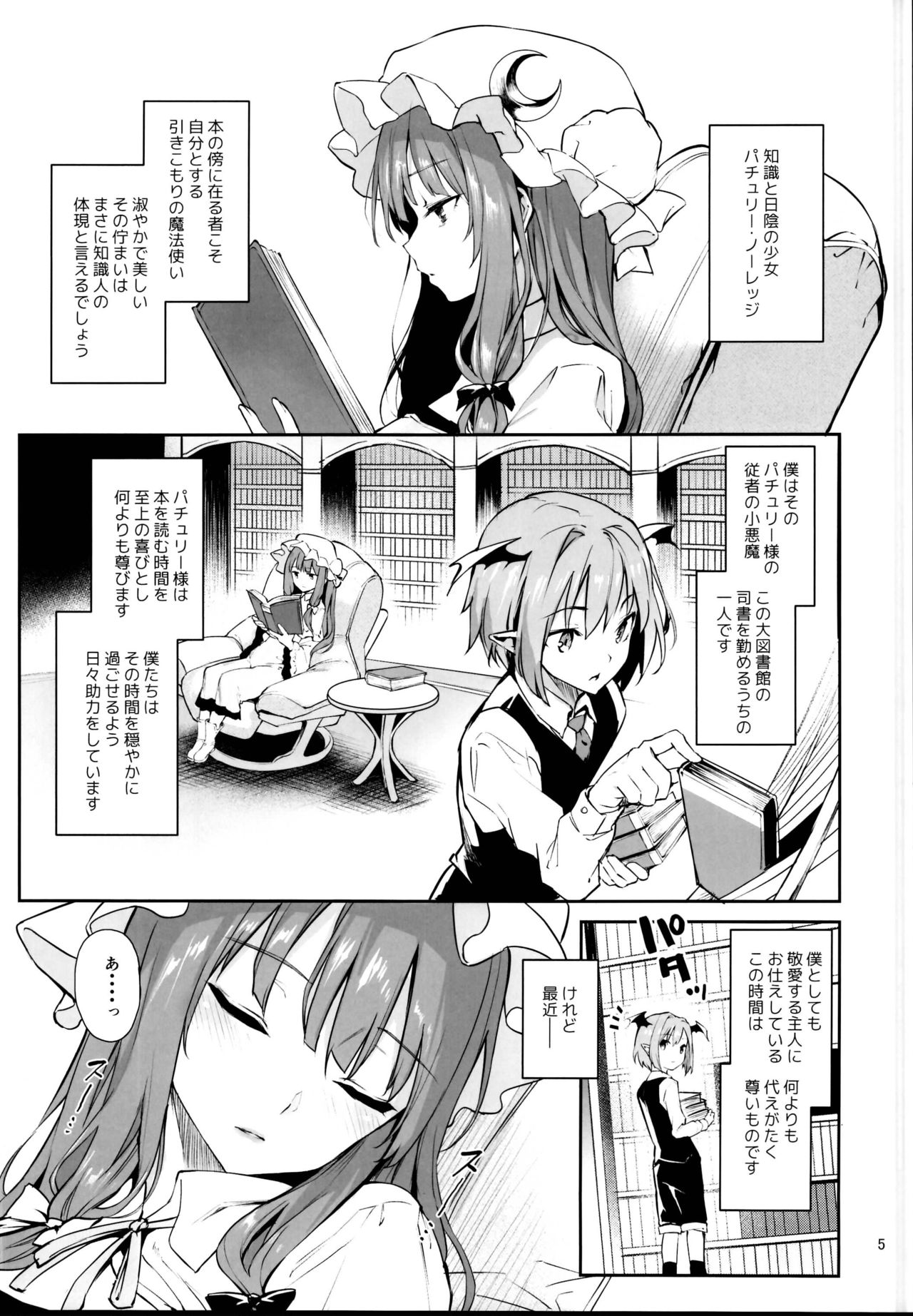 (C95) [Anmitsuyomogitei (Michiking)] Inemuri Jouzu no Daitoshokan (Touhou Project) page 5 full