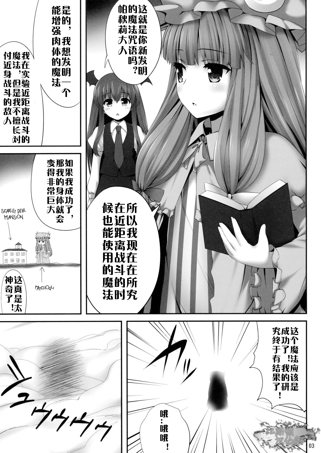 (C89) [Fukutsuu Okosu (Kaiou)] Kyonyuu Chara to Kashita Patchouli no Ero Hon (Touhou Project) [Chinese] [比斯娘汉化组] page 2 full