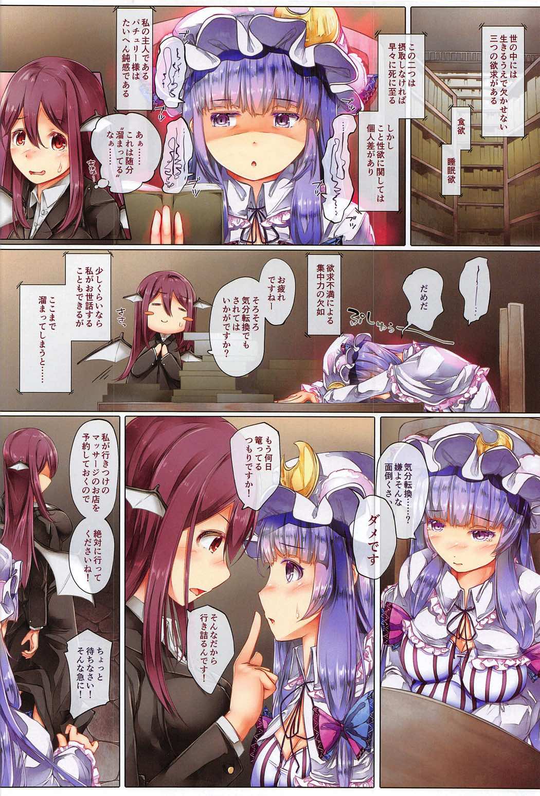 (C91) [Shirokurousa (Sugiyuu)] Patchouli to Kannou Oil Massage (Touhou Project) page 3 full