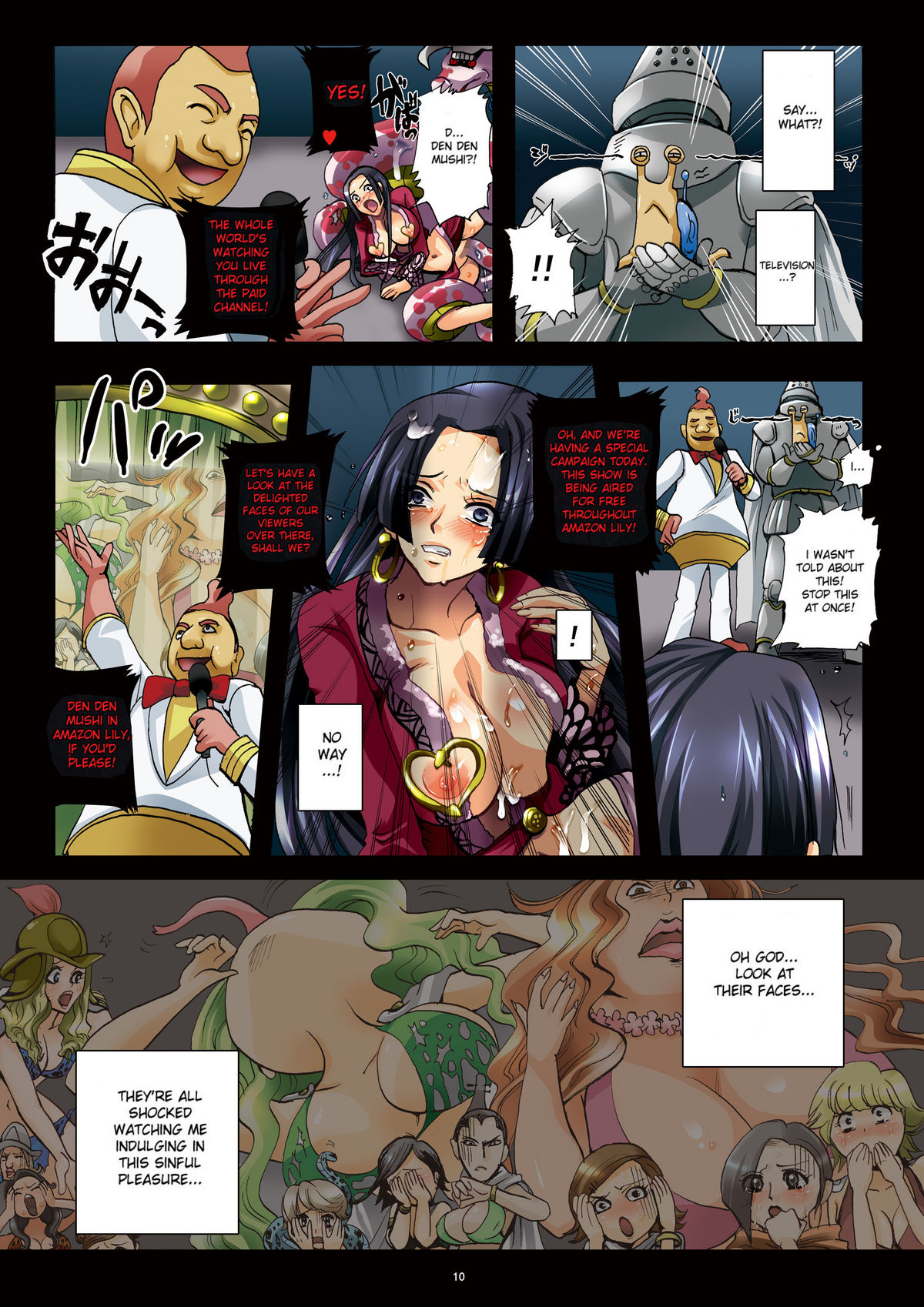 (COMIC1☆4) [Abalone Soft (Modaetei Imojirou)] Dorei Jotei Jakan Manaita Strip SHOW! | Slave Empress Snake Rape Strip Show (One Piece) [English] [desudesu] page 10 full