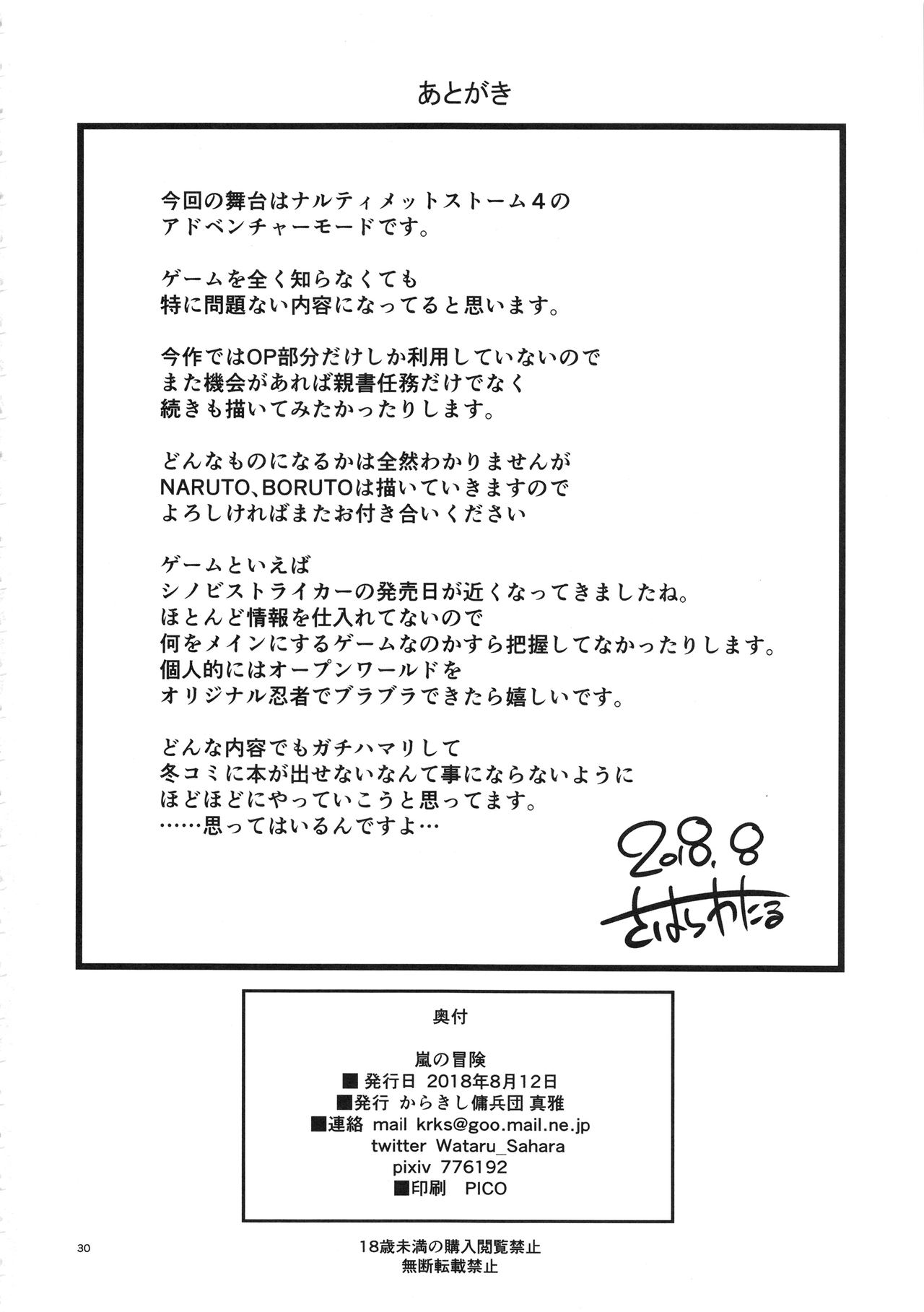 (C94) [Karakishi Youhei-dan Shinga (Sahara Wataru)] Arashi no Bouken (Naruto) page 29 full