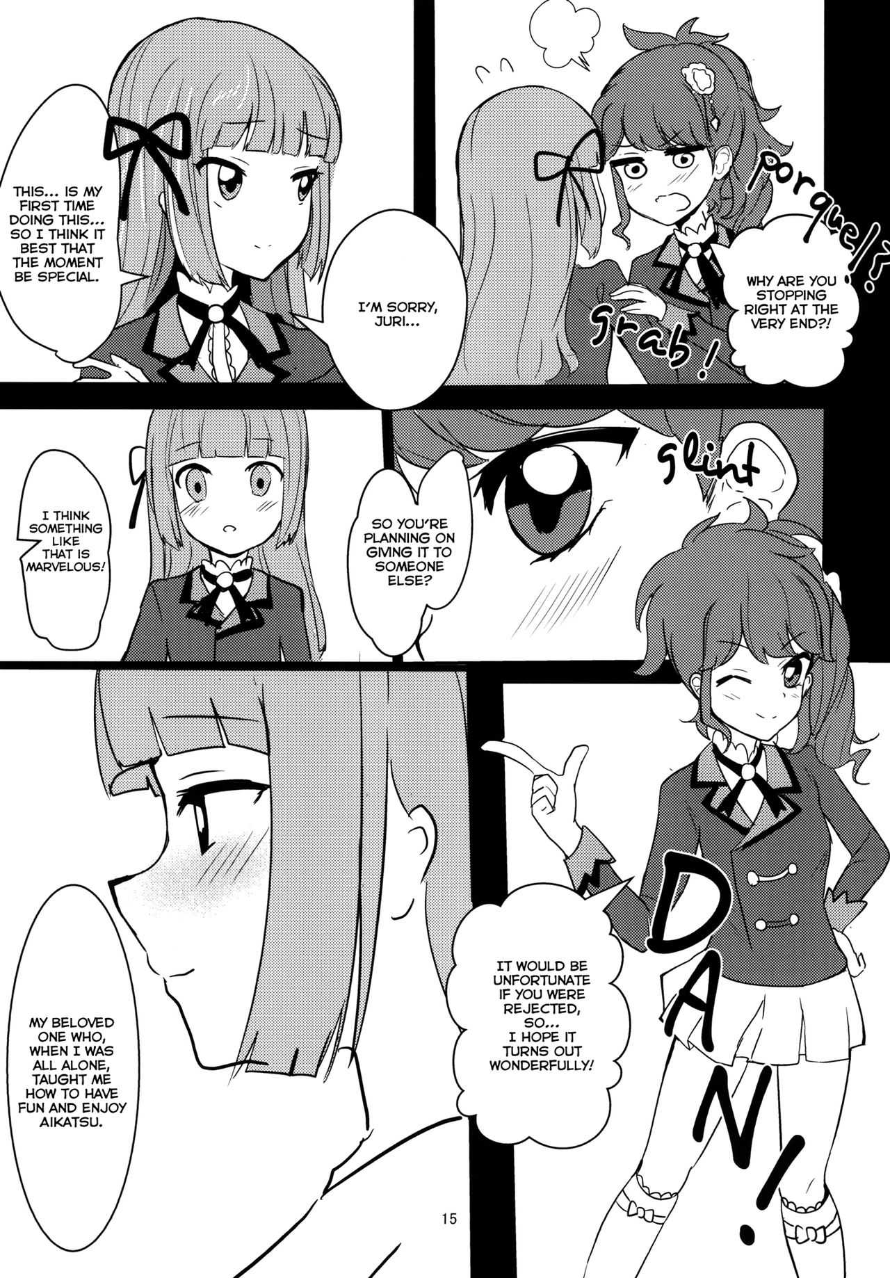 (Geinoujin wa Card ga Inochi! 8) [Ugokuna Yakkyoku (ababari)] Kokoro no Doukasen (Aikatsu!) [English] [Lazy Lily] page 15 full