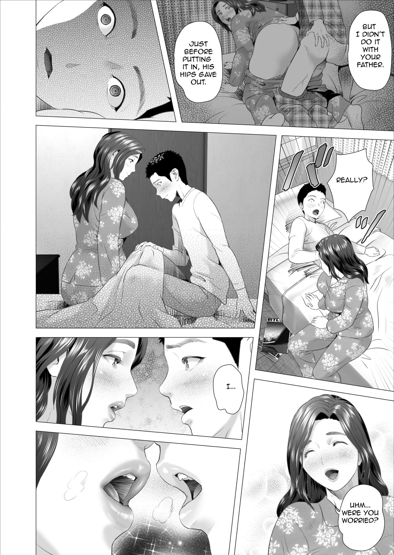 [Hy-dou (Hyji)] Kinjo Yuuwaku Musuko ni Otto no Soba de Dakareru Haha Hen | Neighborhood Seduction. Son Making Love to His Mother Beside Her Husband [English] [Amoskandy] page 8 full