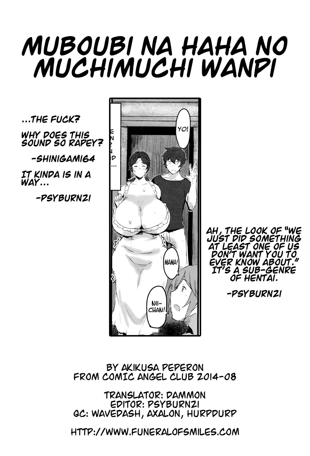 [Akikusa Peperon] Muboubi na Haha no Muchi Muchi Wanpi | My Defenseless Mother's Plump One-Piece (ANGEL Club 2014-08) [English] =Dammon+psyburn21= page 21 full
