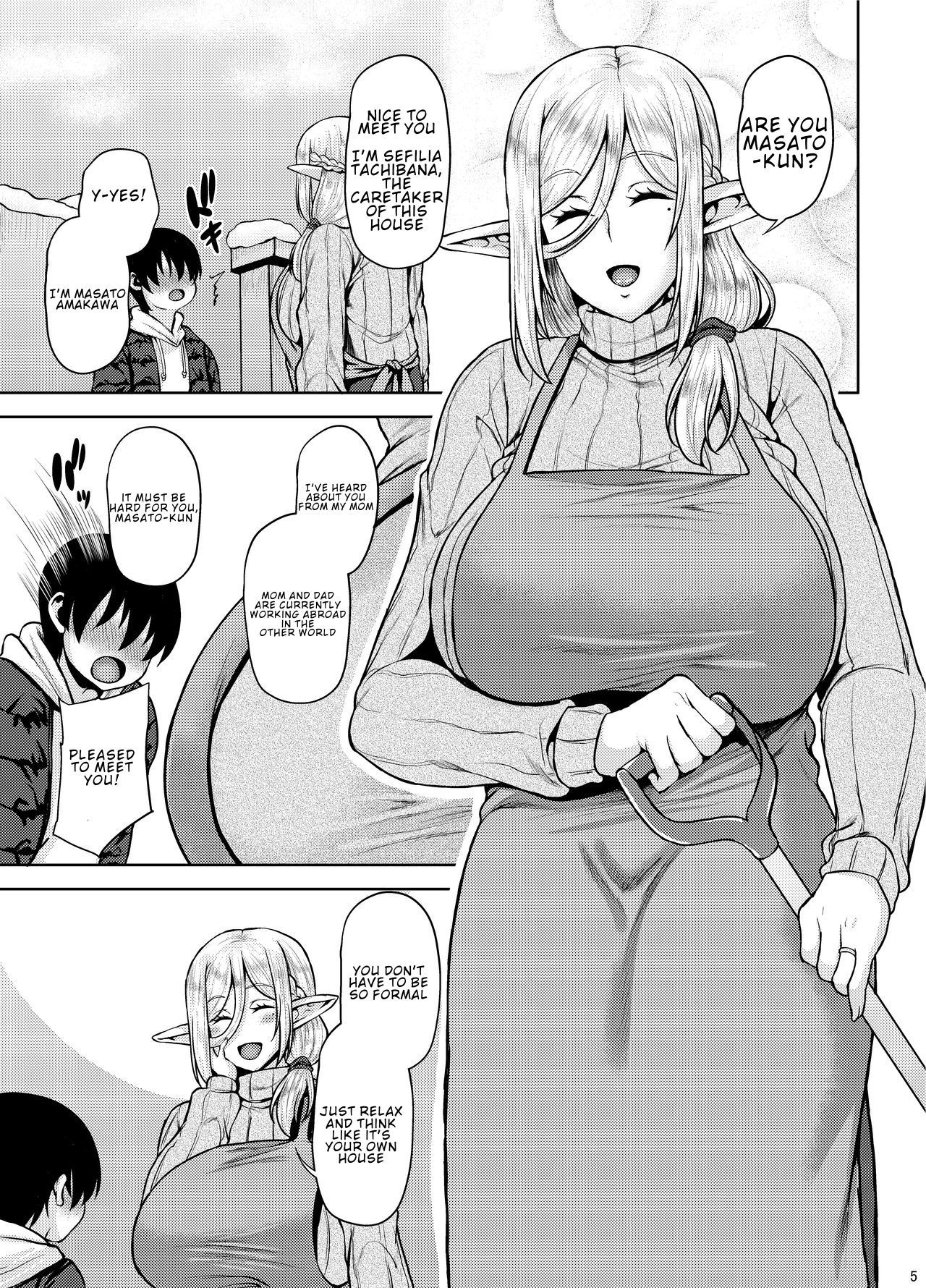 [BONJin (Ozy)] Miboujin Elf no Kanrinin-san to H Shichau Hon [English] [Digital] page 4 full