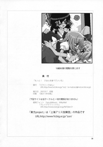 (C72) [Vitamin Gohan (Hasegawa Keita)] Motto! Gohan wo Tabete ii Hi (Touhou Project) - page 37