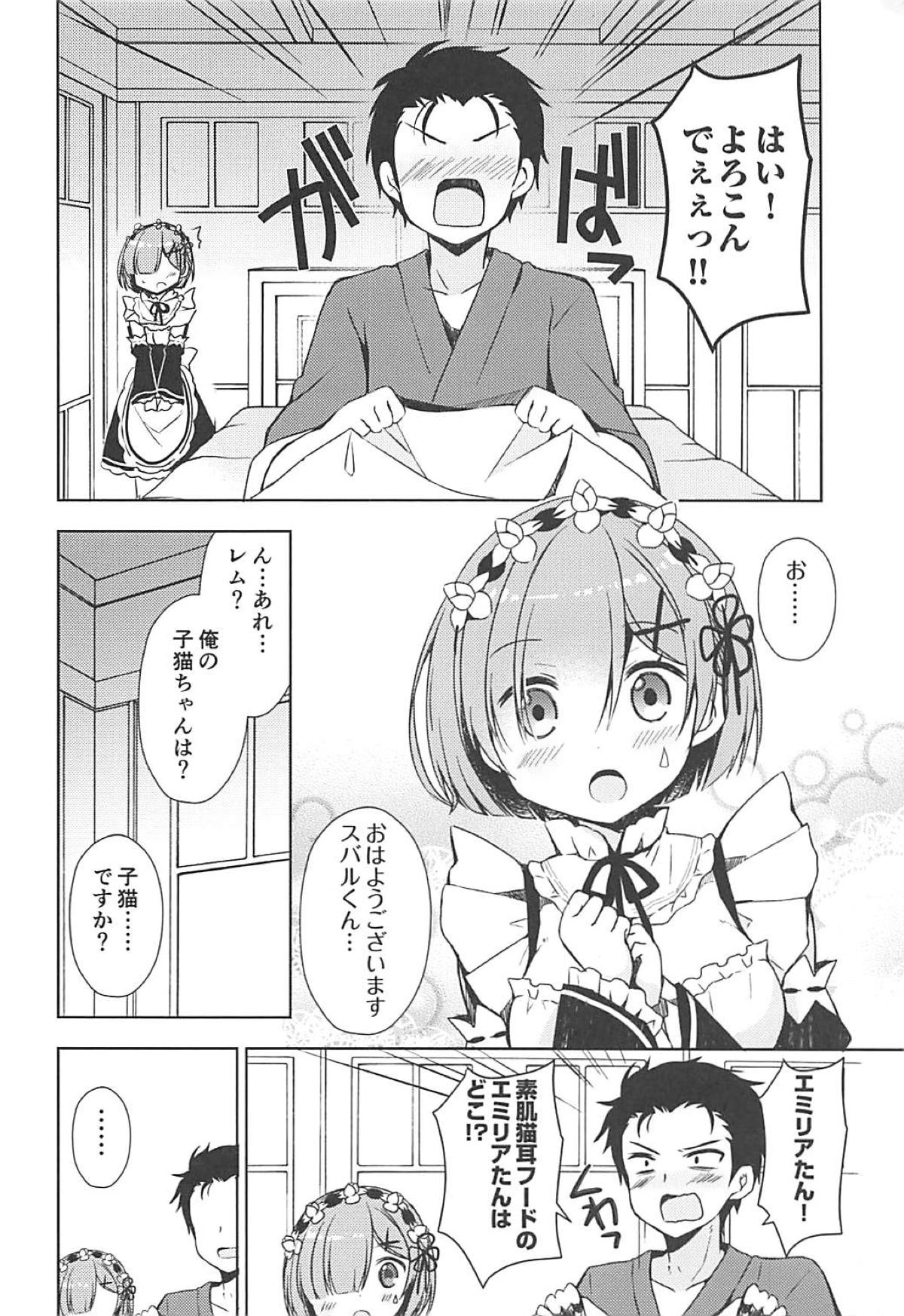 (C93) [moriQ (Mori Airi)] Rem-nyan to Nyannyan Suru? (Re:Zero kara Hajimeru Isekai Seikatsu) page 5 full