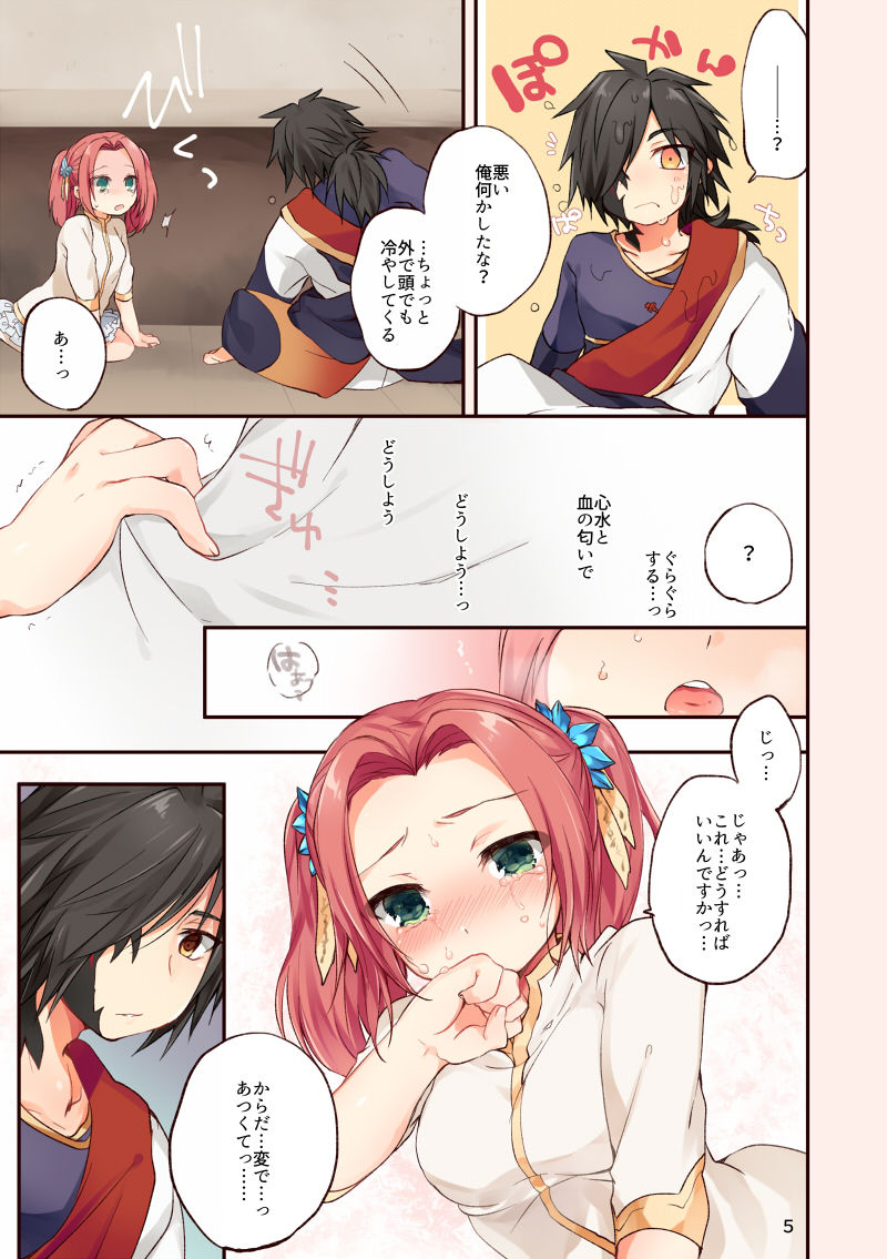 [Kikaten (Hoshifuri)] Hajimete no kisu wa nigakute itakute chi no aji ga shita. (Tales of Berseria) [Digital] page 4 full